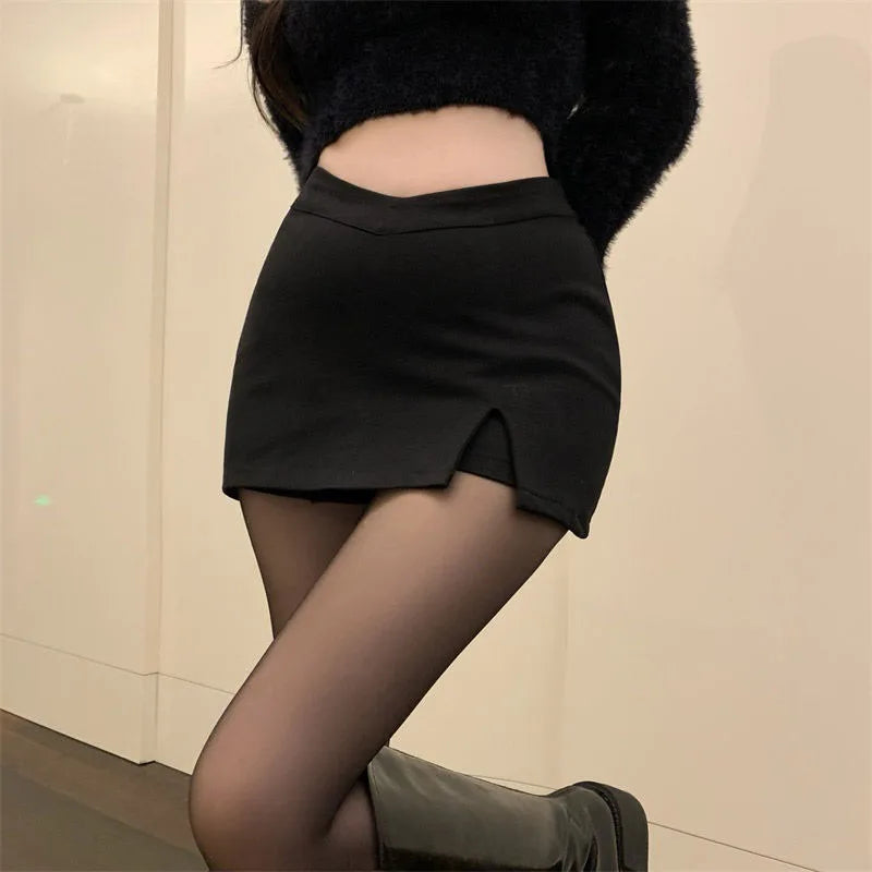 IMIEMIE Gidyq Women Sexy Split Shorts Skirt Summer Korean High Waist Office Ladies Mini Skirt Fashion Casual Black A Line Skirts