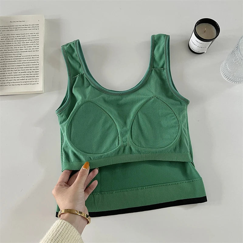 IMIEMIE HELIAR Women Summer Letter Print Tank Top With Pad Sleeveless Casual Camisole Solid Basic Tube Top Female Sexy Slim Crop Tops