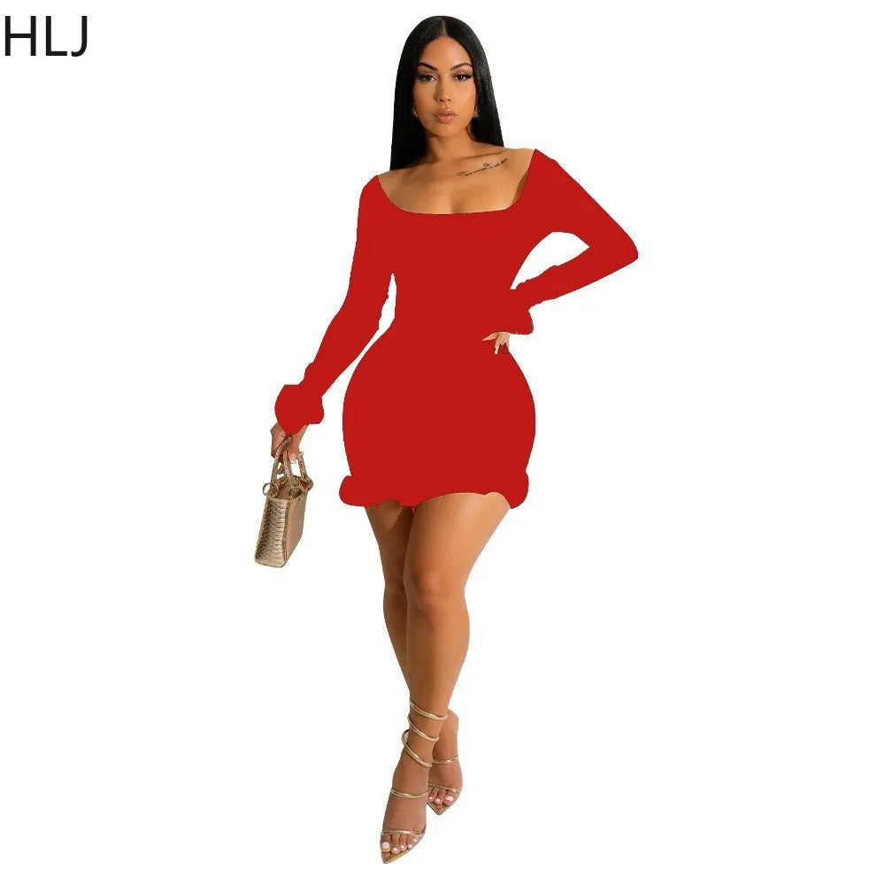 IMIEMIE HLJ Fashion Hot Girl Bodycon Feather Splicing Mini Skirts Two Piece Sets Women Long Sleeve Corset Top And Skirt Nightclub Outfit