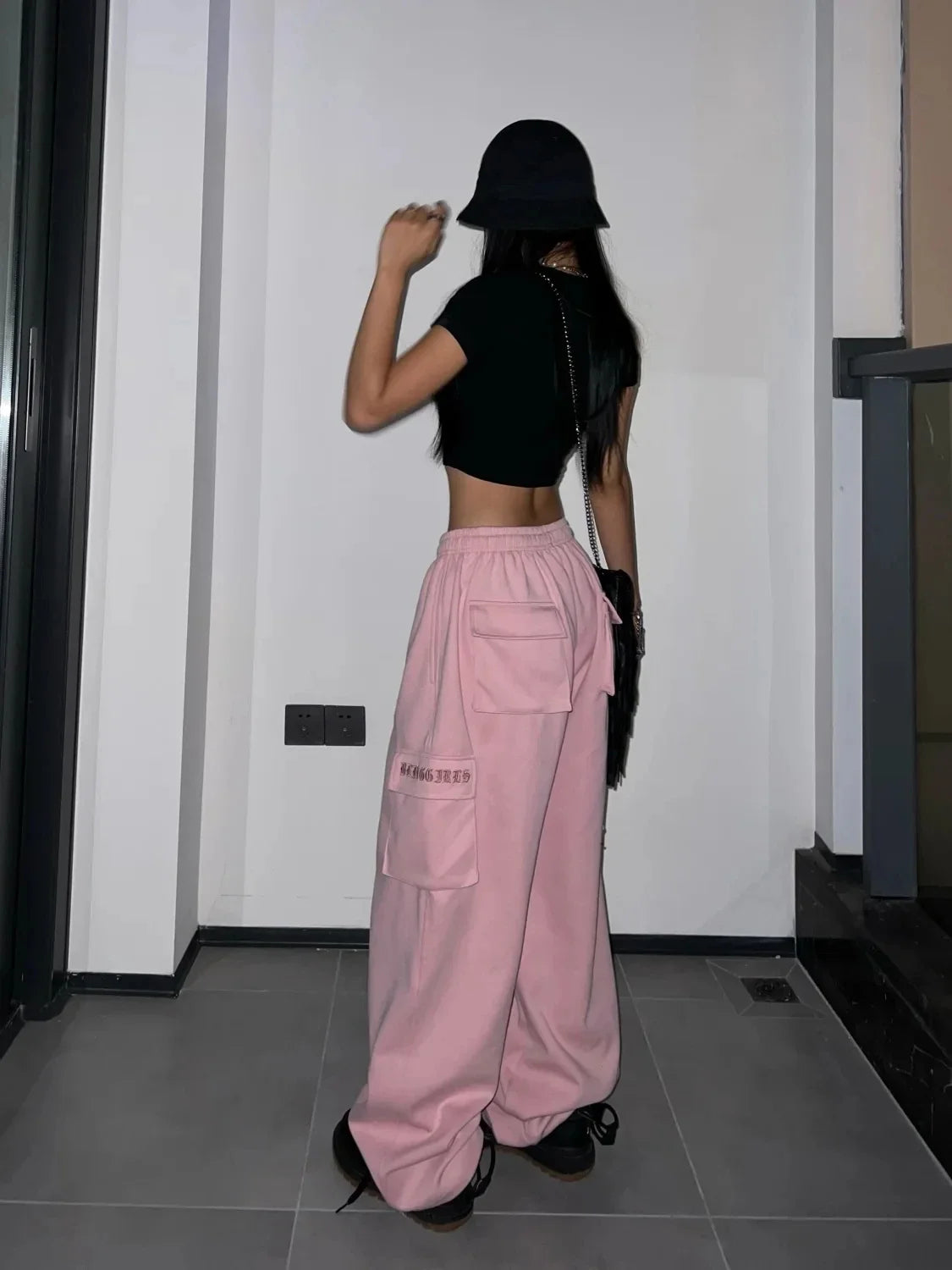 IMIEMIE HOUZHOU Y2K Pink Cargo Pants Women Kpop Style Streetwear Wide Leg Sweatpants Oversized Korean Fashion Hip Hop Jogger Trousers