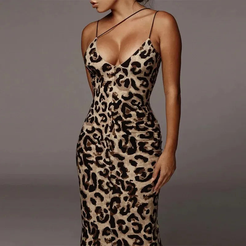 IMIEMIE Hawthaw Women Party Club Evening Streetwear Leopard Bodycon Midi Dress 2024 Summer Clothes Wholesale Items For Business