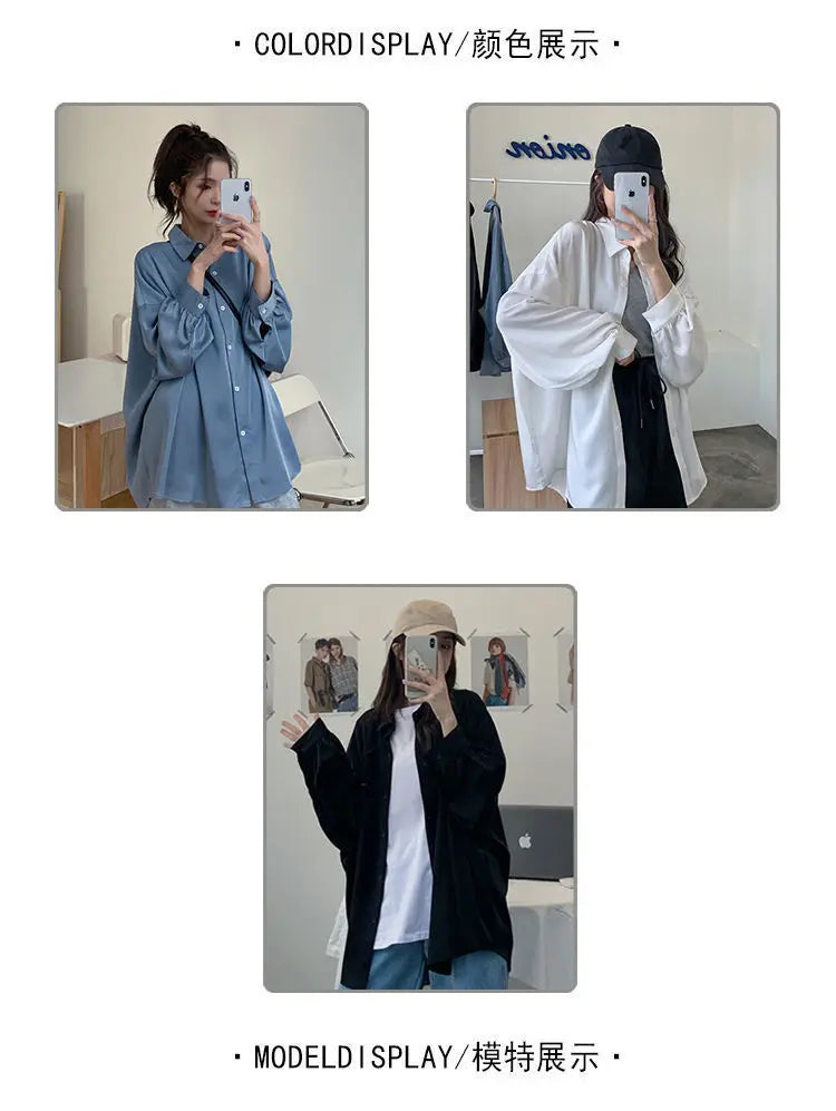 IMIEMIE Spring Summer 2024 Women Shirt Oversize Elegant Blouses for Women Lantern Sleeve White Shirt Mid-length Shir Coat Women Tunic