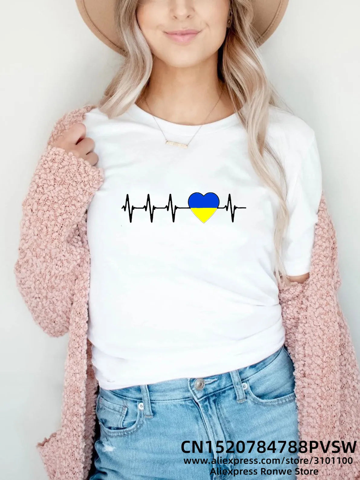 IMIEMIE Heartbeat Blue Yellow Women Print T-shirt Girl Y2K Short Sleeve Tee Tops Lady 90S Sweetshirts Female Harajuku Clothing