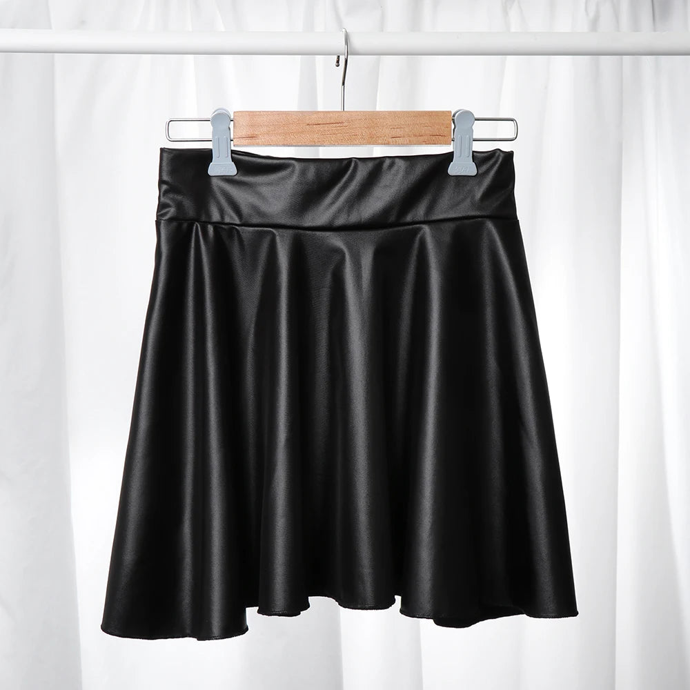 IMIEMIE High Waist Elastic Mini Short Skirt Women Faux Leather Skirts