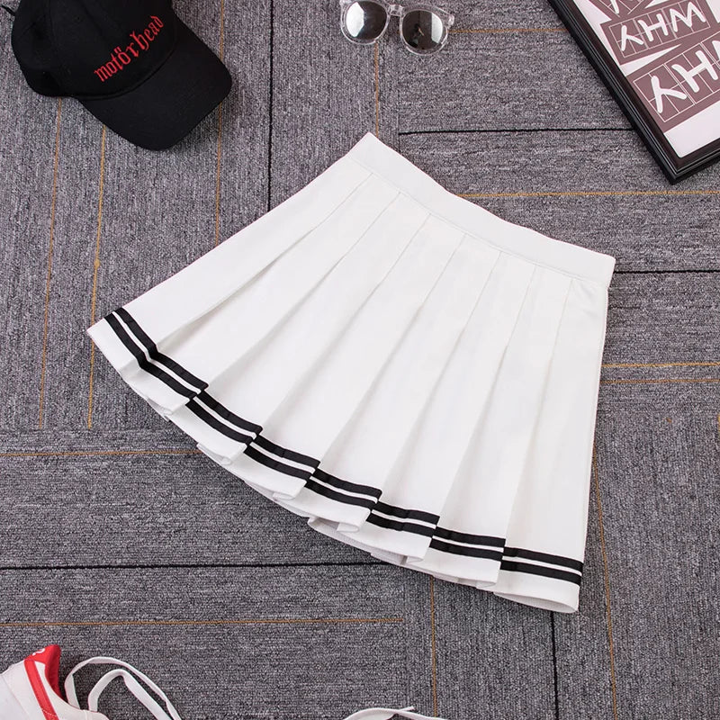 IMIEMIE High Waist Women's Skirts Striped Pleated Elastic Waist Female Sweet Mini Dance Plaid Skirt Y2k Korean England Style