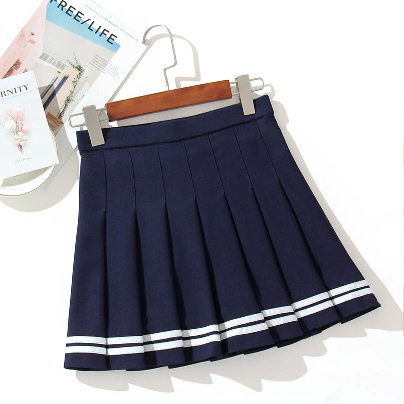 IMIEMIE High Waist Women's Skirts Striped Pleated Elastic Waist Female Sweet Mini Dance Plaid Skirt Y2k Korean England Style