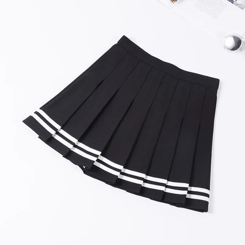 IMIEMIE High Waist Women's Skirts Striped Pleated Elastic Waist Female Sweet Mini Dance Plaid Skirt Y2k Korean England Style