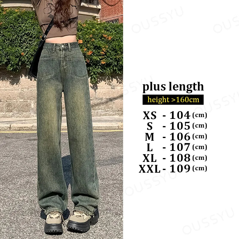 IMIEMIE High Waisted Straight Women's Jeans Y2K Cotton Casual Fashion Street Retro Women Denim Clothing Loose Wide Leg Pants Trousers