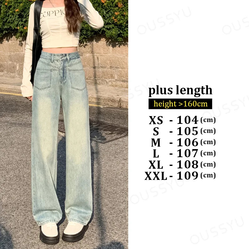 IMIEMIE High Waisted Straight Women's Jeans Y2K Cotton Casual Fashion Street Retro Women Denim Clothing Loose Wide Leg Pants Trousers