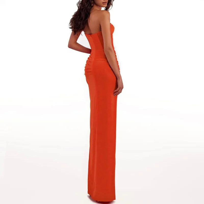 IMIEMIE High end fashionable solid color backless strapless sexy slit evening dress long skirt