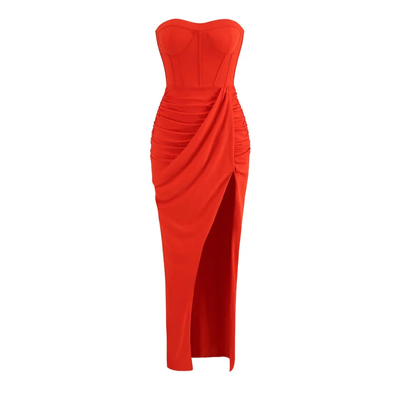 IMIEMIE High end fashionable solid color backless strapless sexy slit evening dress long skirt