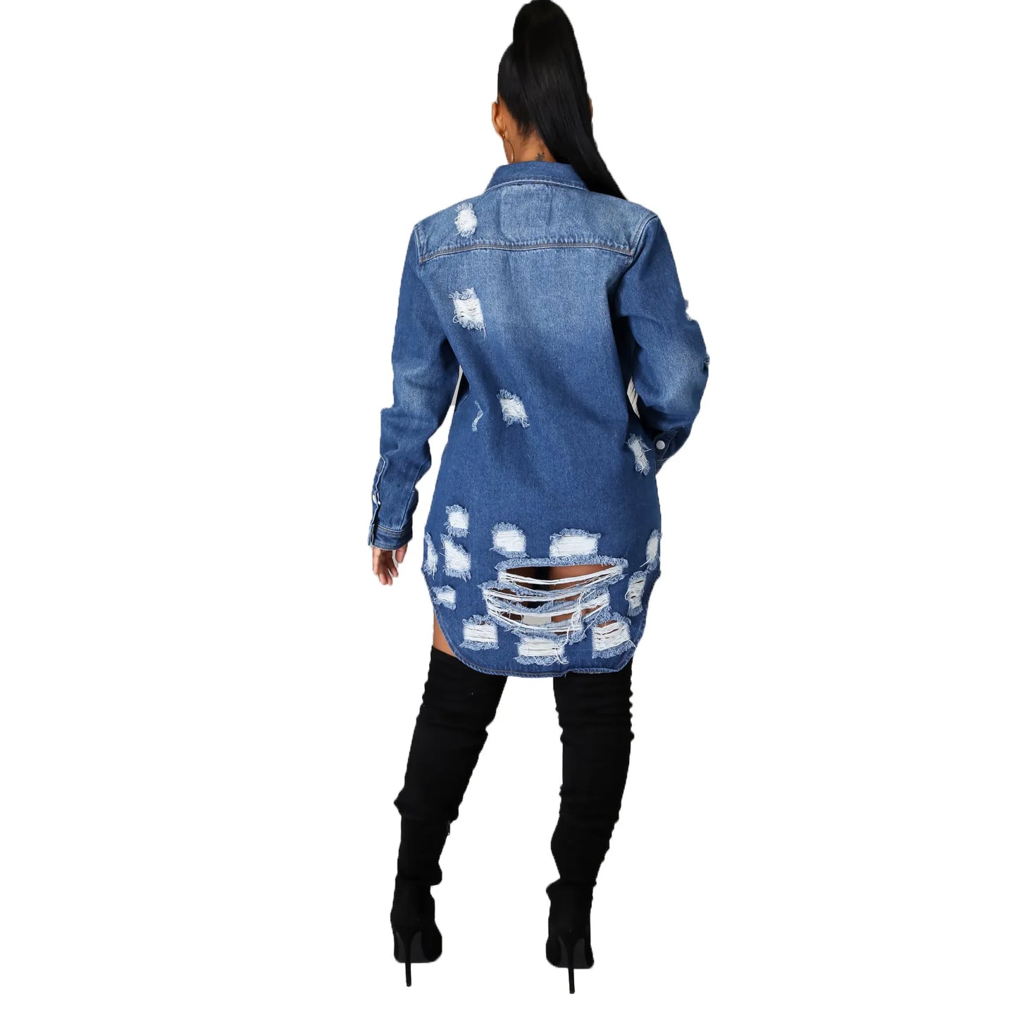 IMIEMIE Hole Distressed Sexy Skinny Denim Jacket for women