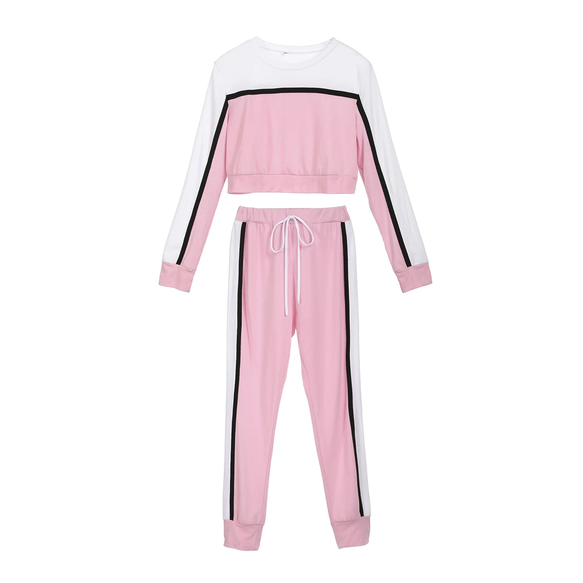 IMIEMIE Hot Sale Autumn Spring Women Two Pieces Casual Tracksuit Side-striped Crop Tops Ankle-length Pants Sportwear Set NEW S-XL