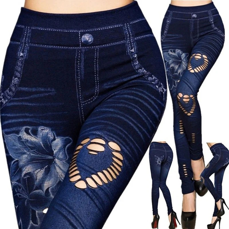 IMIEMIE Hot Sexy Women Jean Skinny Jeggings Pants high waist leggings female print ankle-length Slim Legging Fitness Plus Size