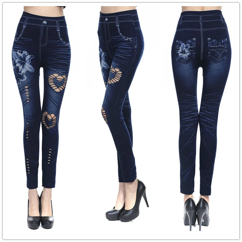 IMIEMIE Hot Sexy Women Jean Skinny Jeggings Pants high waist leggings female print ankle-length Slim Legging Fitness Plus Size