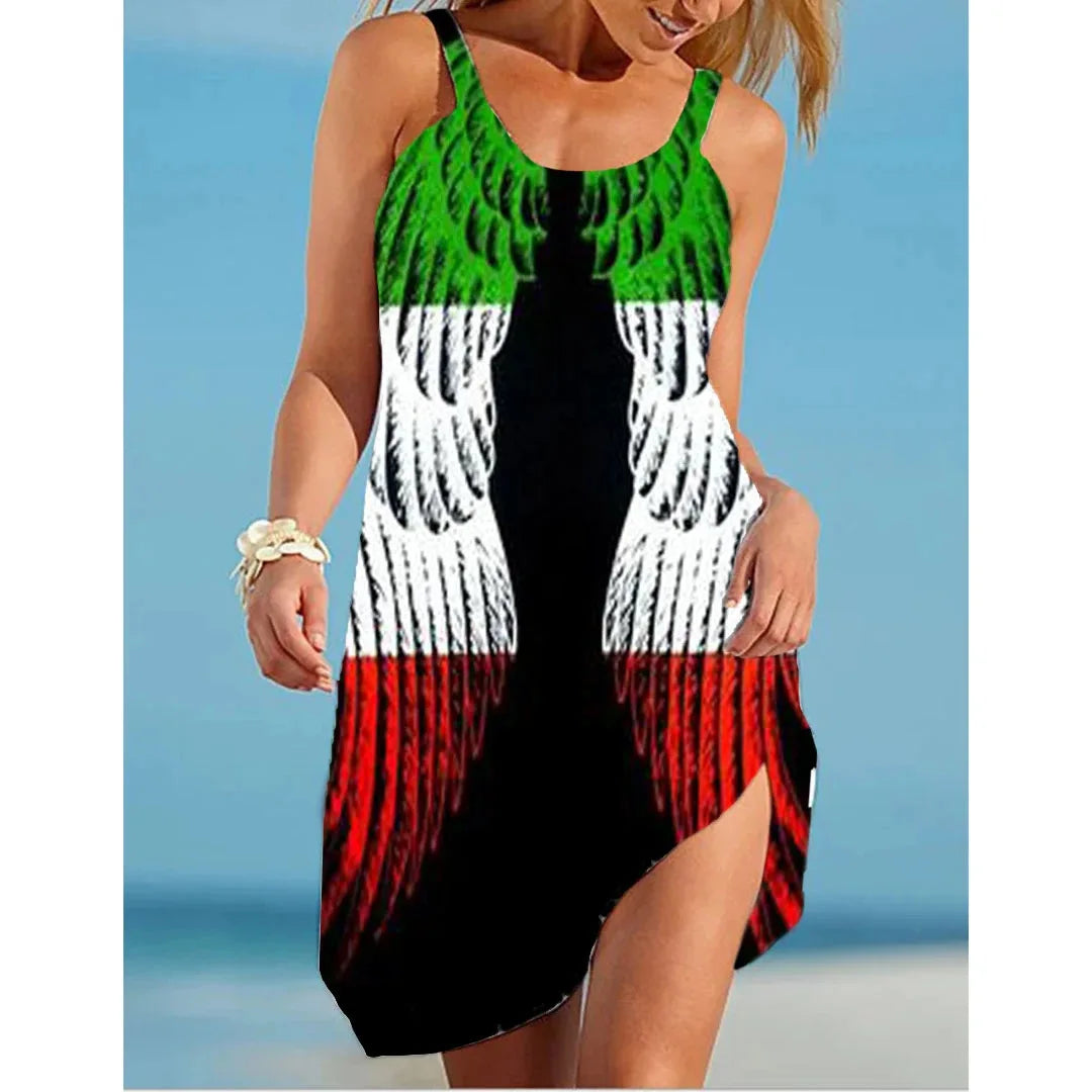 IMIEMIE Italy Flag Dress Women Fashion Beach Strap Dress Bohemian Sleeveless Midi Dresses Party Evening Elegant Sundress Portugal 2024