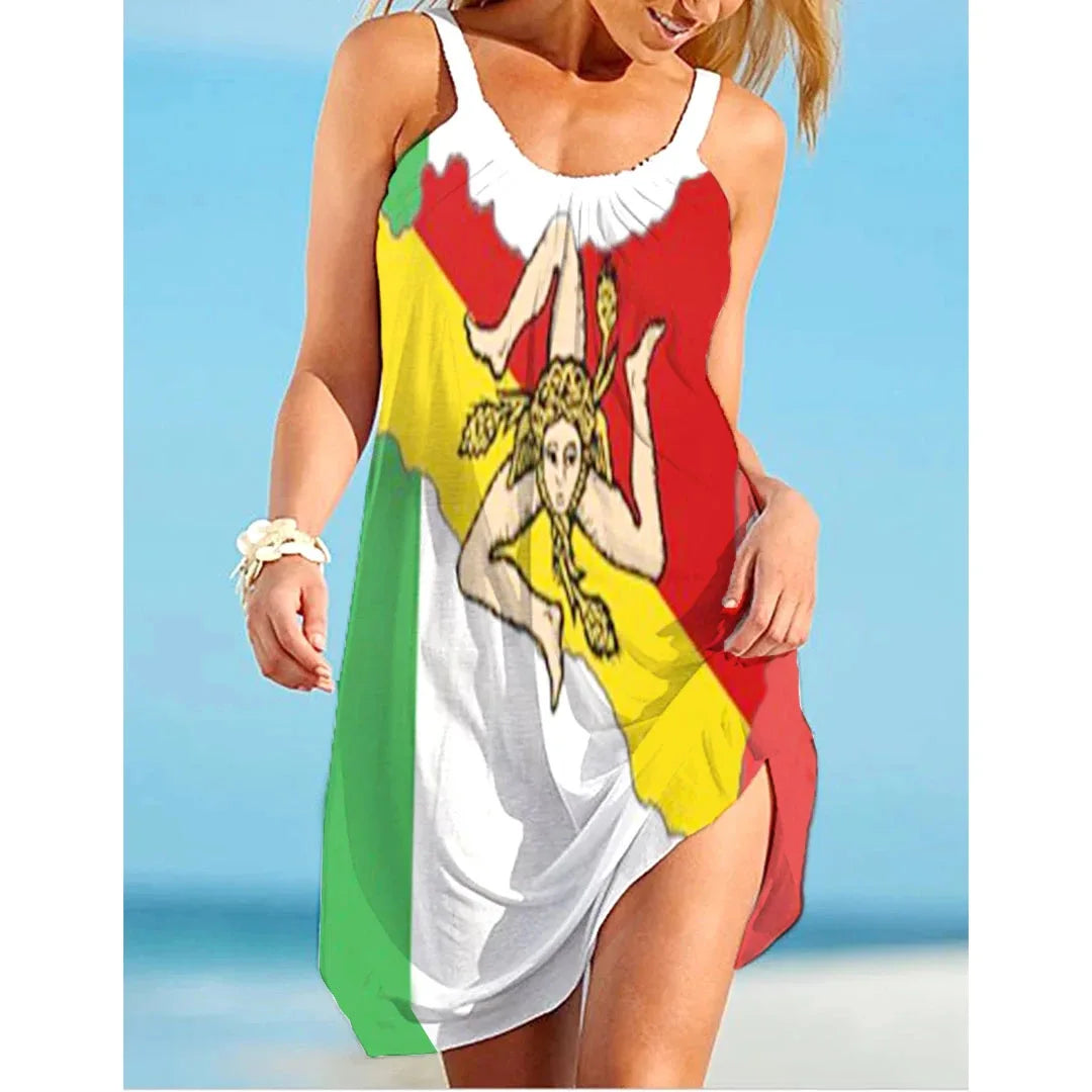 IMIEMIE Italy Flag Dress Women Fashion Beach Strap Dress Bohemian Sleeveless Midi Dresses Party Evening Elegant Sundress Portugal 2024