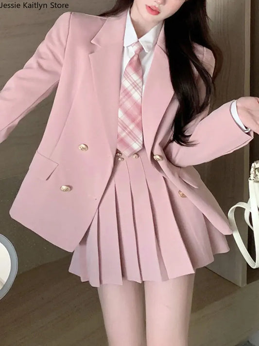 IMIEMIE Japanese Student JK School Uniform Korean Fashion Sweet Blazers School Girls Uniform Sexy Kawaii Mini Pleated Skirt Uniform Y2k