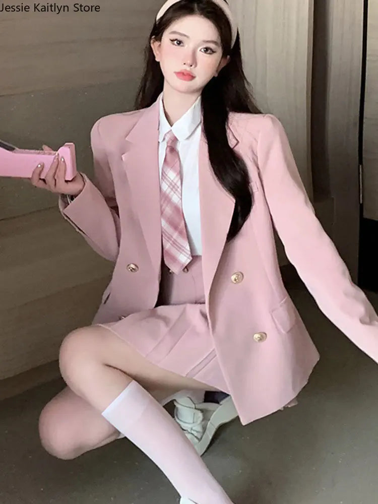 IMIEMIE Japanese Student JK School Uniform Korean Fashion Sweet Blazers School Girls Uniform Sexy Kawaii Mini Pleated Skirt Uniform Y2k