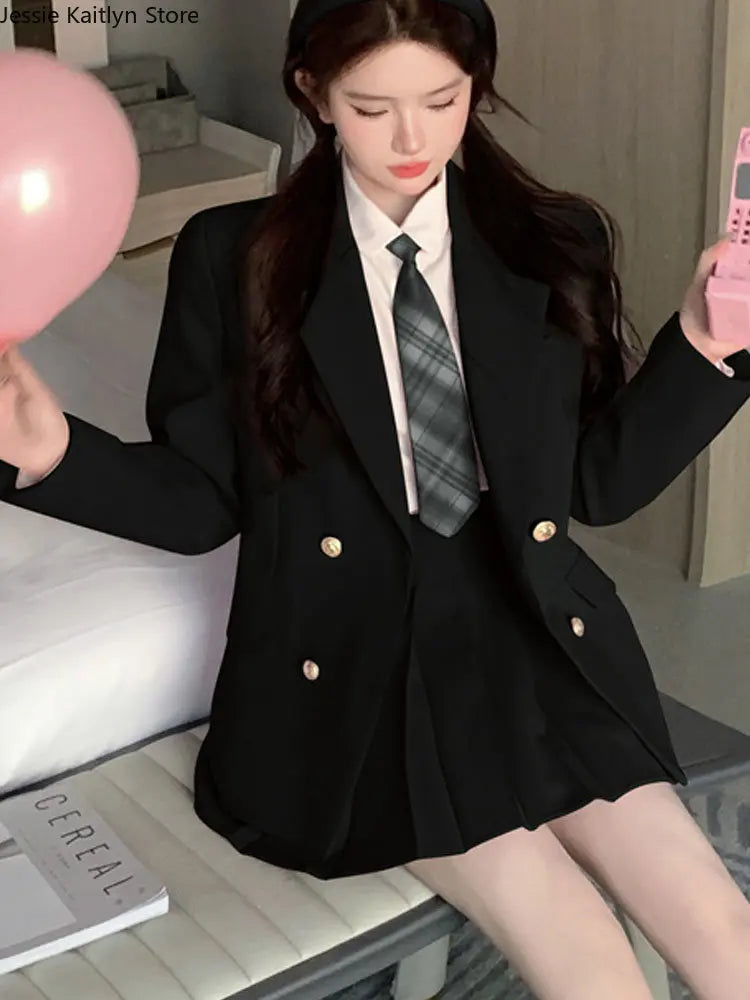 IMIEMIE Japanese Student JK School Uniform Korean Fashion Sweet Blazers School Girls Uniform Sexy Kawaii Mini Pleated Skirt Uniform Y2k