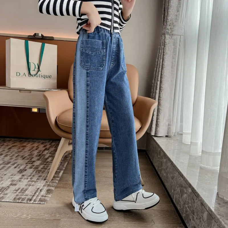 IMIEMIE Jeans for Girls Fashion Clothes for Teenagers Solid Loose Kids Wide Leg Pants with Butterfly Children Trousers Girl Clothing 14Y