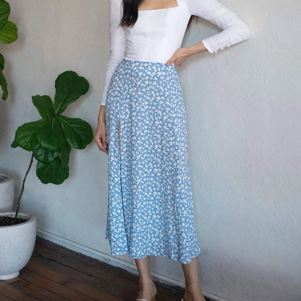 IMIEMIE Jocoo Jolee Elegant Leopard Floral Printing Long Skirt Women Sexy High Waist Split Midi Skirts Office Lady Bodycon A Line Skirts