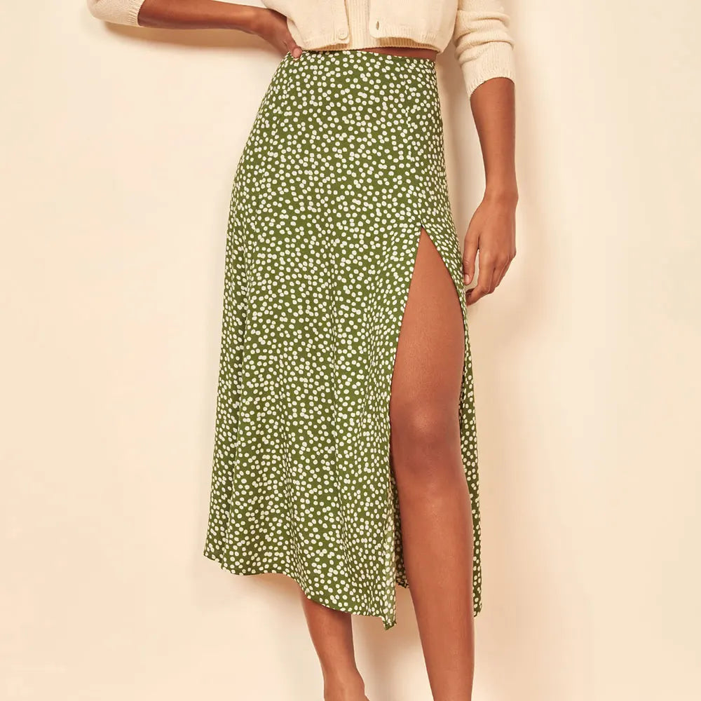 IMIEMIE Jocoo Jolee Elegant Leopard Floral Printing Long Skirt Women Sexy High Waist Split Midi Skirts Office Lady Bodycon A Line Skirts