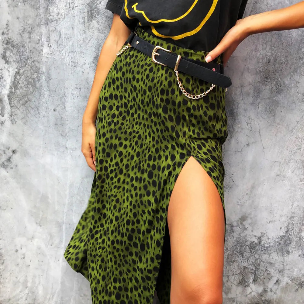 IMIEMIE Jocoo Jolee Elegant Leopard Floral Printing Long Skirt Women Sexy High Waist Split Midi Skirts Office Lady Bodycon A Line Skirts