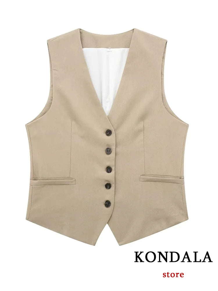 IMIEMIE KONDALA Casual Linen Women Suits 2 Pieces V Neck Buttons Vest Blazer+High Waist Wide Leg Shorts Fashion 2024 Summer Vintage Sets