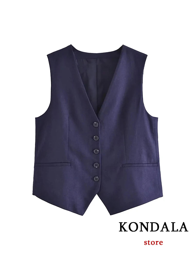 IMIEMIE KONDALA Casual Linen Women Suits 2 Pieces V Neck Buttons Vest Blazer+High Waist Wide Leg Shorts Fashion 2024 Summer Vintage Sets