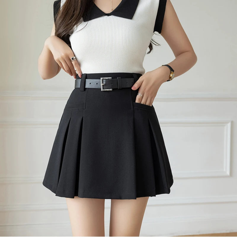 IMIEMIE Korean Cute High Waist A-line Pleated Mini Skirt Women 2024 New Spring Summer Fashion Suit Short Skirts Woman Casual Skirts