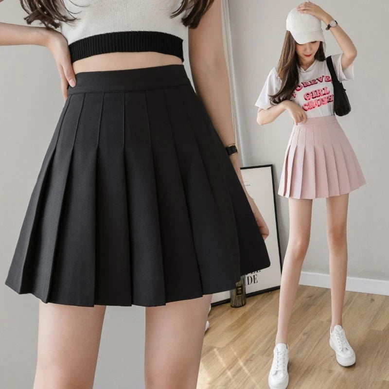 IMIEMIE Korean Skirt Shorts Women High Waist Sexy Mini Skirts For Ladies Pleated Kawaii Skirt Female