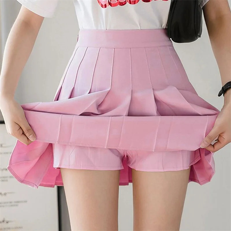 IMIEMIE Korean Skirt Shorts Women High Waist Sexy Mini Skirts For Ladies Pleated Kawaii Skirt Female