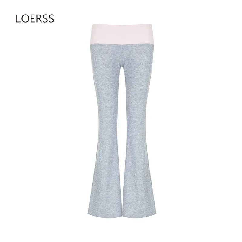 IMIEMIE LOERSS Flare Pants Patchwork Contrast Leggings for Women High Waist Wide Legs Slim-fitting Boot Cut Casual Joggers Sweatpants