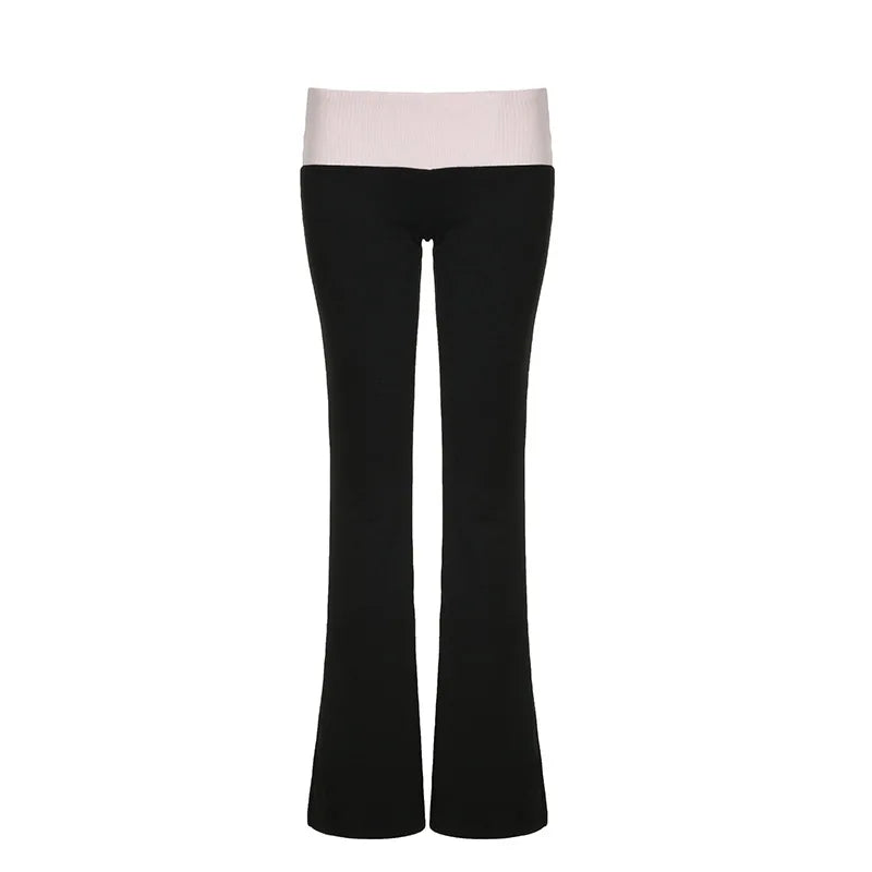 IMIEMIE LOERSS Flare Pants Patchwork Contrast Leggings for Women High Waist Wide Legs Slim-fitting Boot Cut Casual Joggers Sweatpants