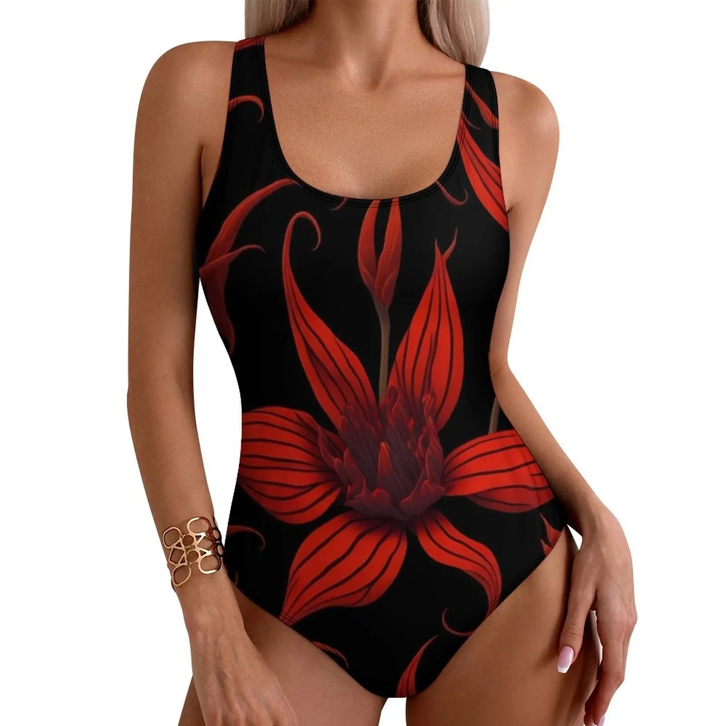 IMIEMIE Lily Floral Swimsuit Sexy White Flower Print One-Piece Swimwear Push Up Swimsuits Classic Holiday Pool Monokini