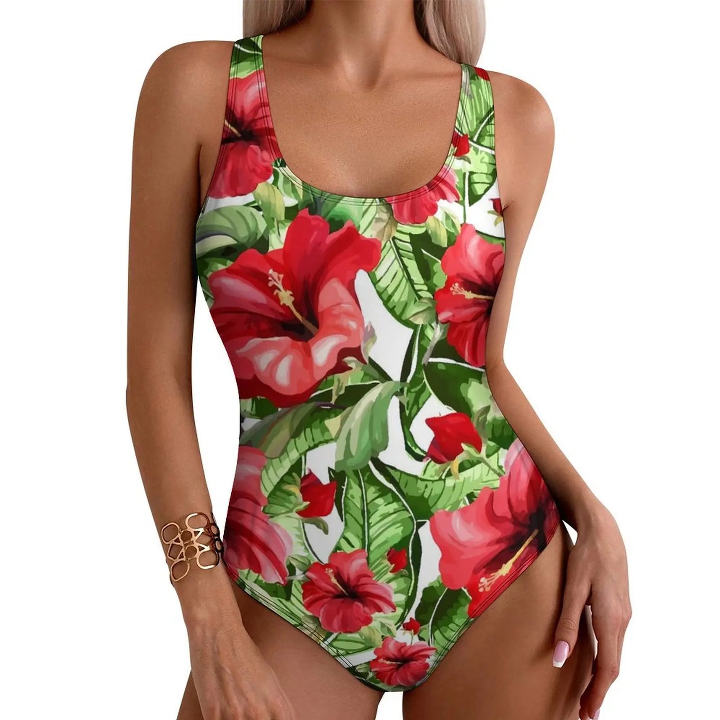 IMIEMIE Lily Floral Swimsuit Sexy White Flower Print One-Piece Swimwear Push Up Swimsuits Classic Holiday Pool Monokini