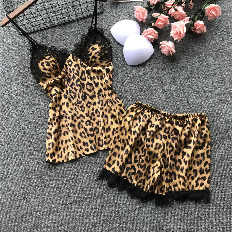 IMIEMIE Lisacmvpnel Spring New Long Sleeve Pajamas Woman Ice Silk Fashion Leopard Print Sexy Pajama Set