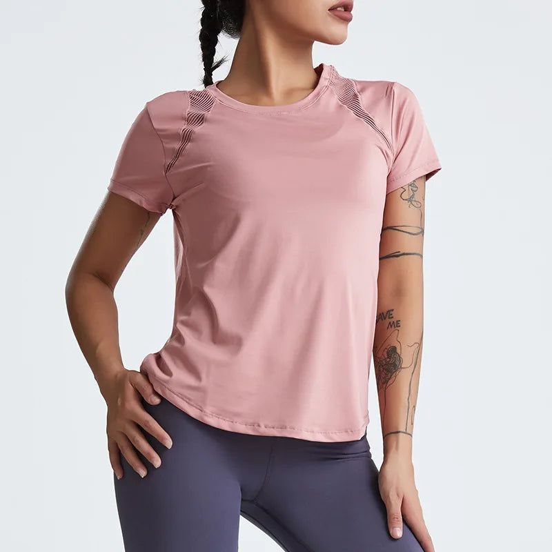 IMIEMIE Loose Yoga Clothes Tops Short-Sleeved Running Quick-Drying Clothes T-Shirts Short Sports Hollow Fitness Clothes Women's Blouses