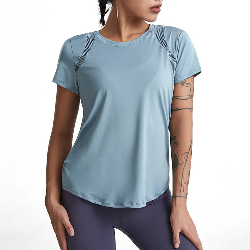 IMIEMIE Loose Yoga Clothes Tops Short-Sleeved Running Quick-Drying Clothes T-Shirts Short Sports Hollow Fitness Clothes Women's Blouses