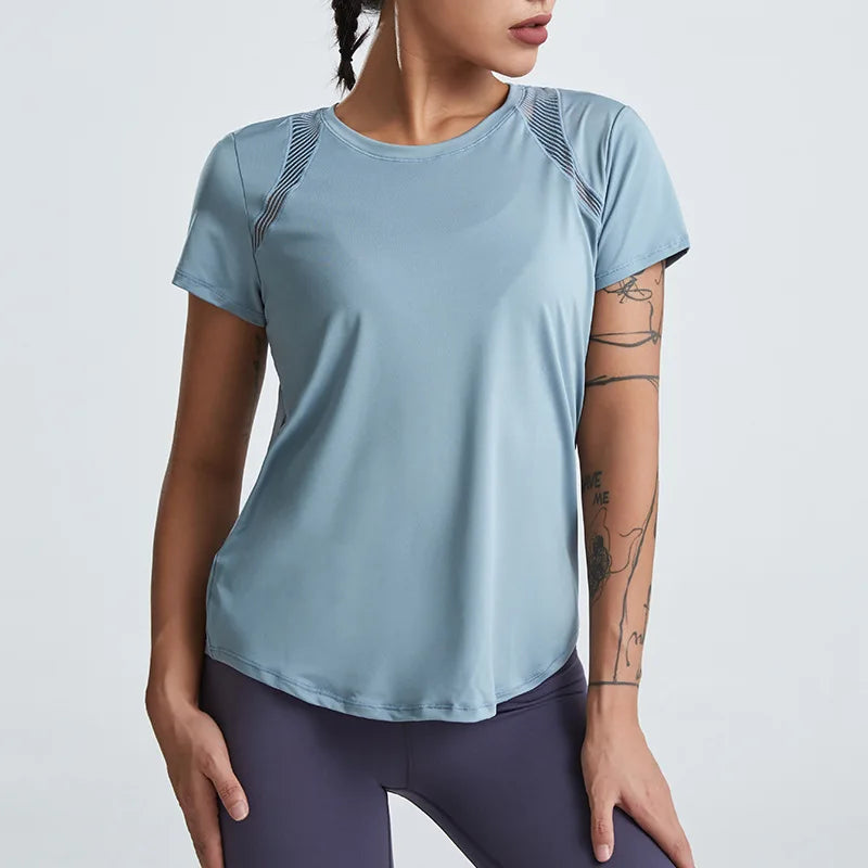 IMIEMIE Loose Yoga Clothes Tops Short-Sleeved Running Quick-Drying Clothes T-Shirts Short Sports Hollow Fitness Clothes Women's Blouses