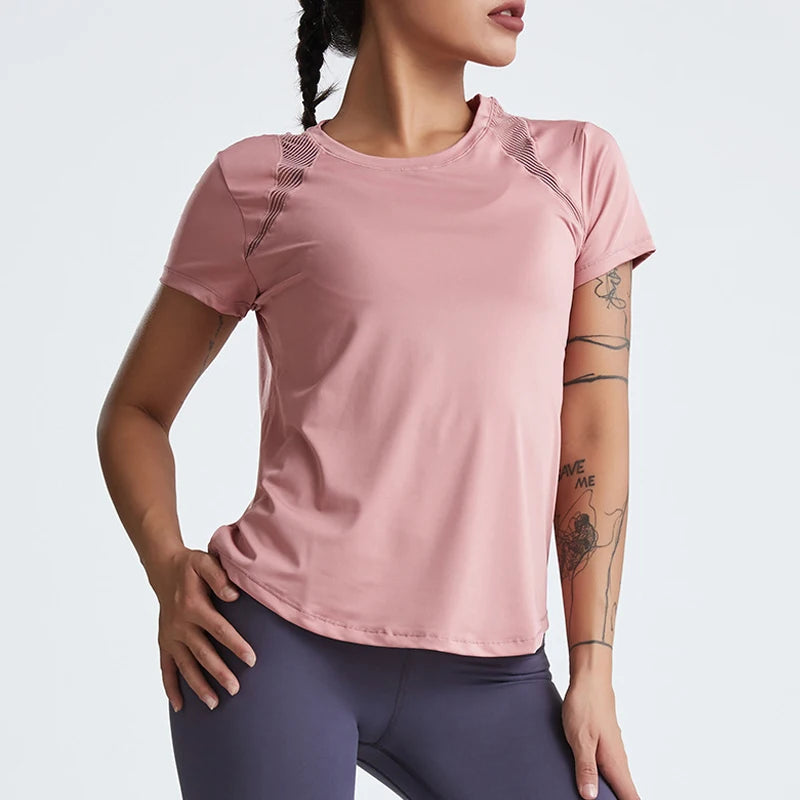 IMIEMIE Loose Yoga Clothes Tops Short-Sleeved Running Quick-Drying Clothes T-Shirts Short Sports Hollow Fitness Clothes Women's Blouses