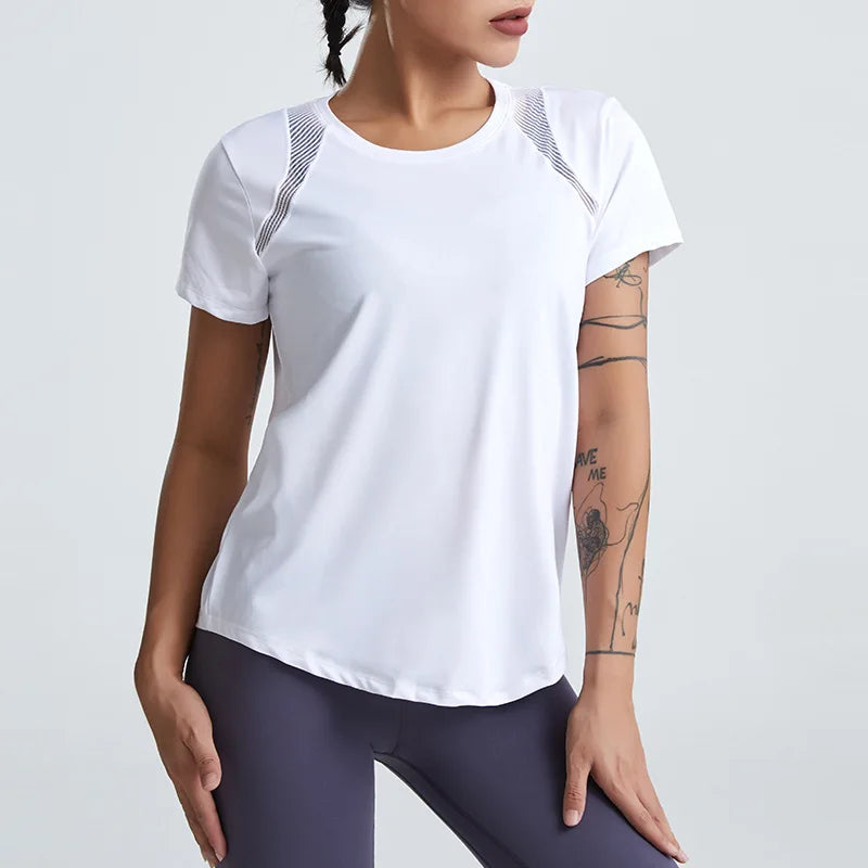 IMIEMIE Loose Yoga Clothes Tops Short-Sleeved Running Quick-Drying Clothes T-Shirts Short Sports Hollow Fitness Clothes Women's Blouses