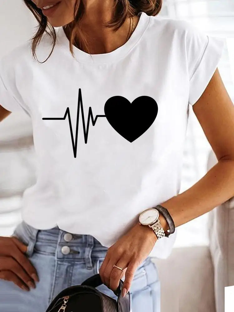 IMIEMIE Love Style Trend Cute 90s Short Sleeve Print T Shirt Clothing Tee Women Graphic T-shirt Summer Clothes Fashion Female Top