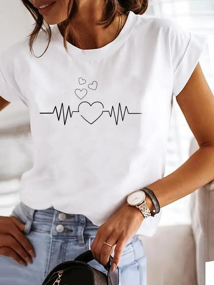 IMIEMIE Love Style Trend Cute 90s Short Sleeve Print T Shirt Clothing Tee Women Graphic T-shirt Summer Clothes Fashion Female Top