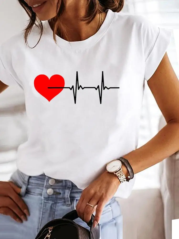 IMIEMIE Love Style Trend Cute 90s Short Sleeve Print T Shirt Clothing Tee Women Graphic T-shirt Summer Clothes Fashion Female Top