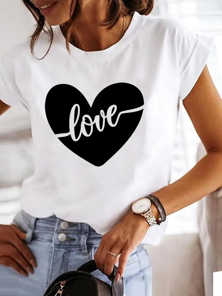 IMIEMIE Love Style Trend Cute 90s Short Sleeve Print T Shirt Clothing Tee Women Graphic T-shirt Summer Clothes Fashion Female Top