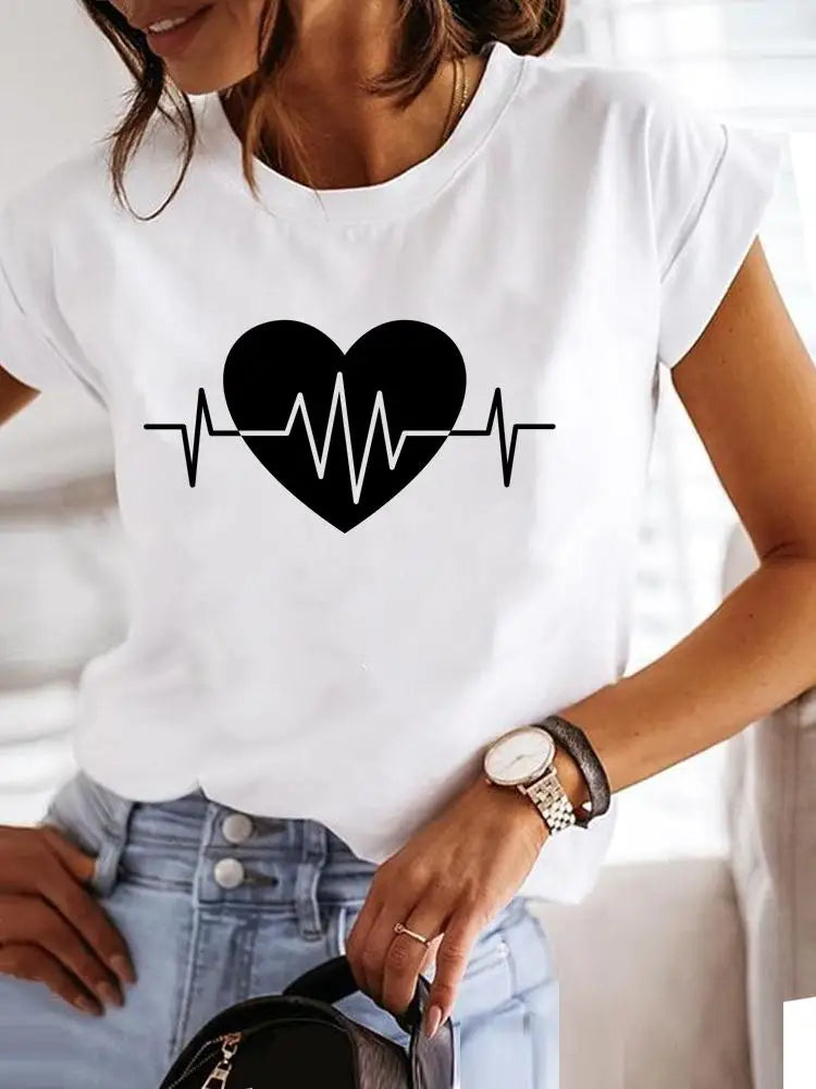 IMIEMIE Love Style Trend Cute 90s Short Sleeve Print T Shirt Clothing Tee Women Graphic T-shirt Summer Clothes Fashion Female Top