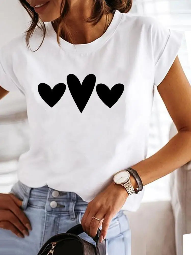 IMIEMIE Love Style Trend Cute 90s Short Sleeve Print T Shirt Clothing Tee Women Graphic T-shirt Summer Clothes Fashion Female Top