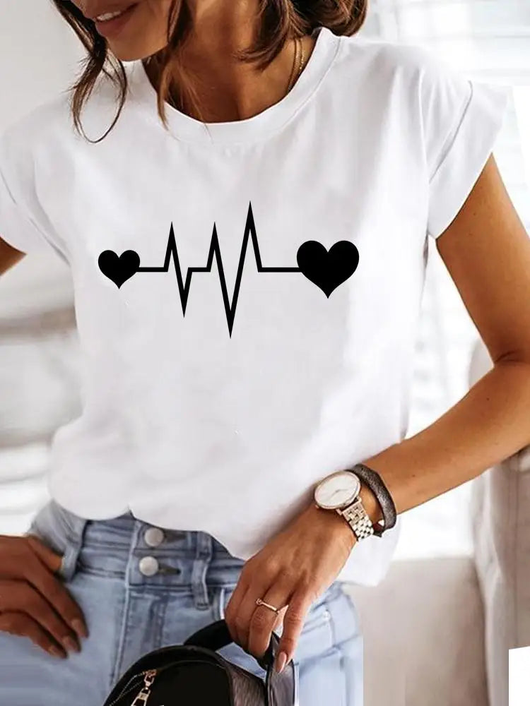 IMIEMIE Love Style Trend Cute 90s Short Sleeve Print T Shirt Clothing Tee Women Graphic T-shirt Summer Clothes Fashion Female Top